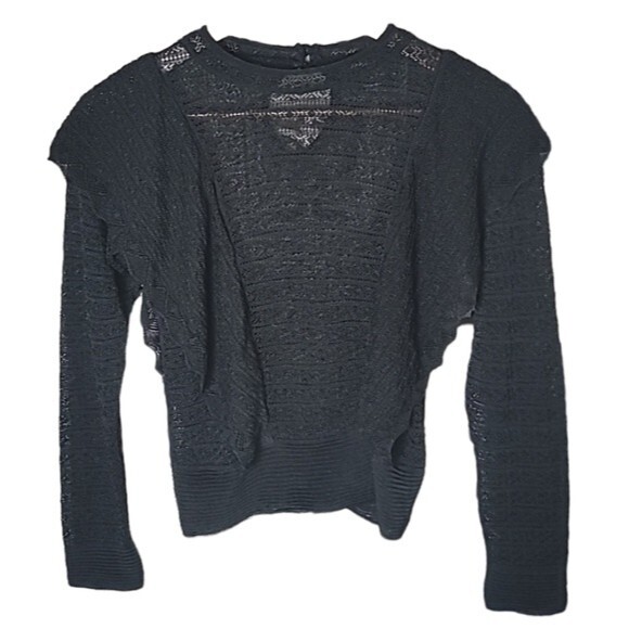 Zara Tops - Zara Knit Black Italian Lace Crochet Ruffle Long-sleeved Top
